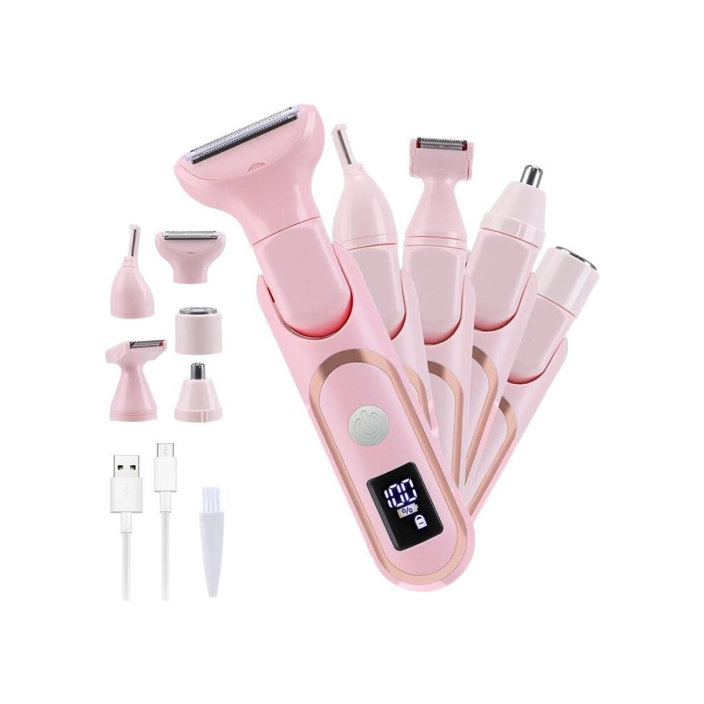 Pink 5 In 1 Electric Epilator For Women, Waterproof Painless Electric Shaver, Rechargeable Hair Removal Device