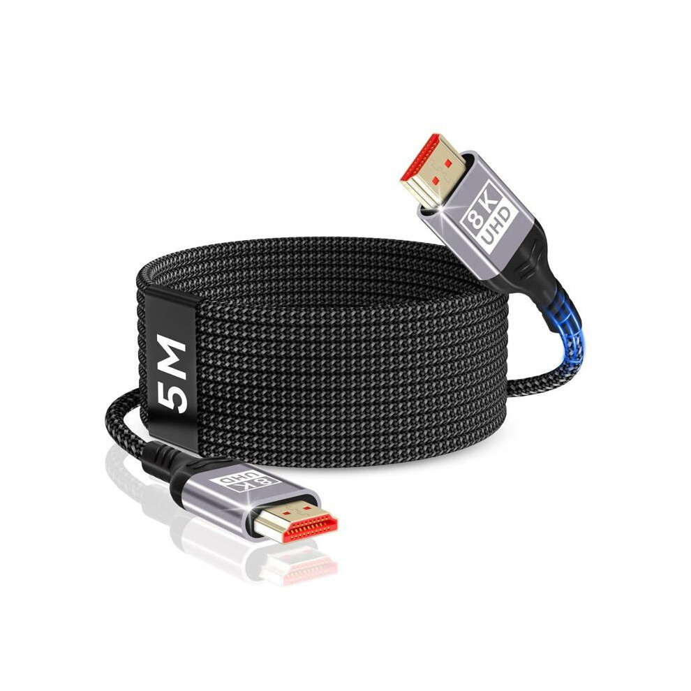 8K Hdmi Cable 5M, 48Gbps, Hdmi 2.1, 8K@60Hz, Earc, Hdr10, Hdcp 2.2 & 2.3, Dolby Atmos For Hdtv, Xbox And Monitor Black 4743783287676
