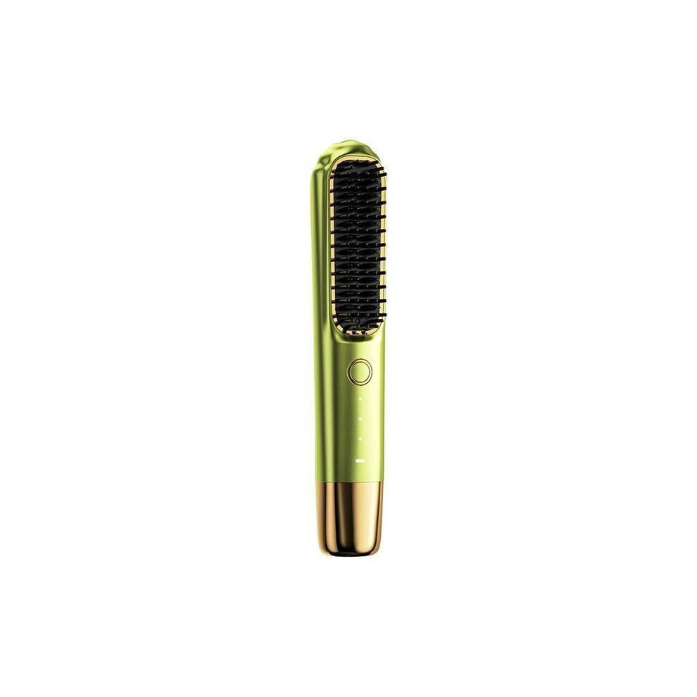 Green Cordless Straightening Brush, Ionic, Rechargeable, 3 Heat Settings, Anti-Scald, Portable,