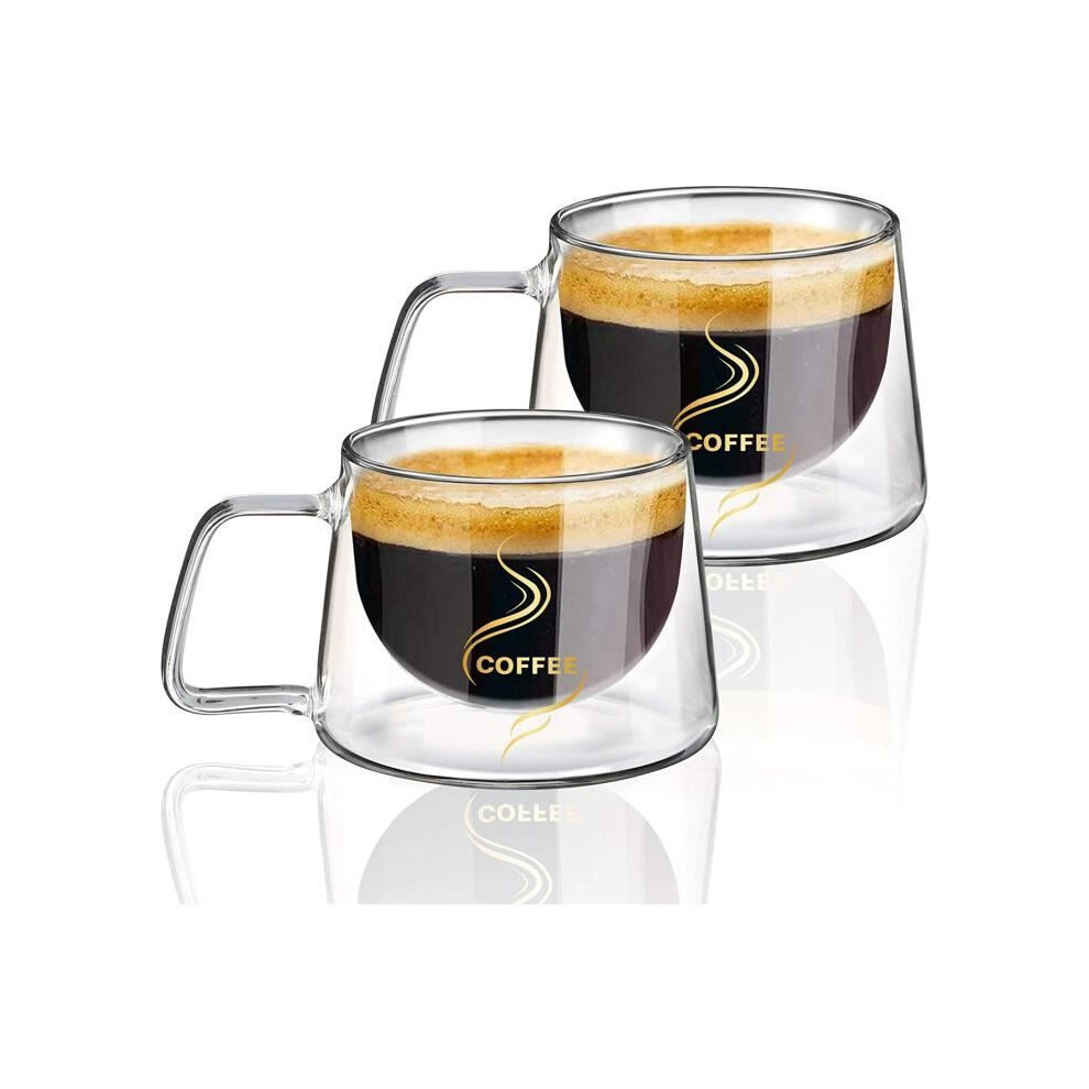 Double Wall Coffee Cups Set of 2 Borosilicate Glass 200 ml Dishwasher Safe Insulated Mugs