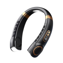 Ventilateur de cou portable rechargeable, 5 vitesses, affichage LED multicolore, lumière d'ambiance, batterie 4000 mAh, noir