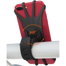 Support universel en silicone pour téléphone de vélo, rotation à 360, compatible avec les smartphones de 4 à 6,5 pouces, noir.
