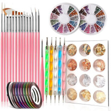 Nagelkunst-Set mit Pinseln, Streifenband, Strassboxen und Folienbögen, 1 Set