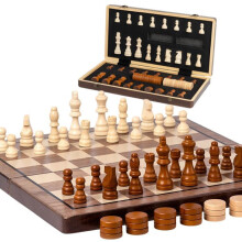 Magnetisches Schach- und Damespielset aus Massivholz, faltbares Brett mit Aufbewahrungsmöglichkeit, doppelseitig, für Kinder und Erwachsene