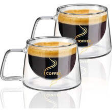 Doppelwandige Kaffeetassen, 2er-Set, Borosilikatglas, 200 ml, spülmaschinenfest, isolierte Becher