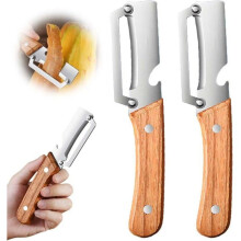 Multifunktions-Gemüseschäler mit Holzgriff und Flaschenöffner, breite Klinge aus Edelstahl, 2-teilig