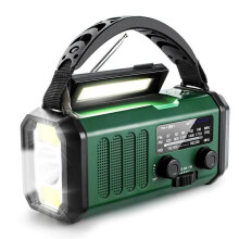 Tragbares Outdoor-Radio (AM/FM), Handkurbel, Solar-USB-aufladbar, 10000 mAh Powerbank mit Lampe, Dunkelgrün
