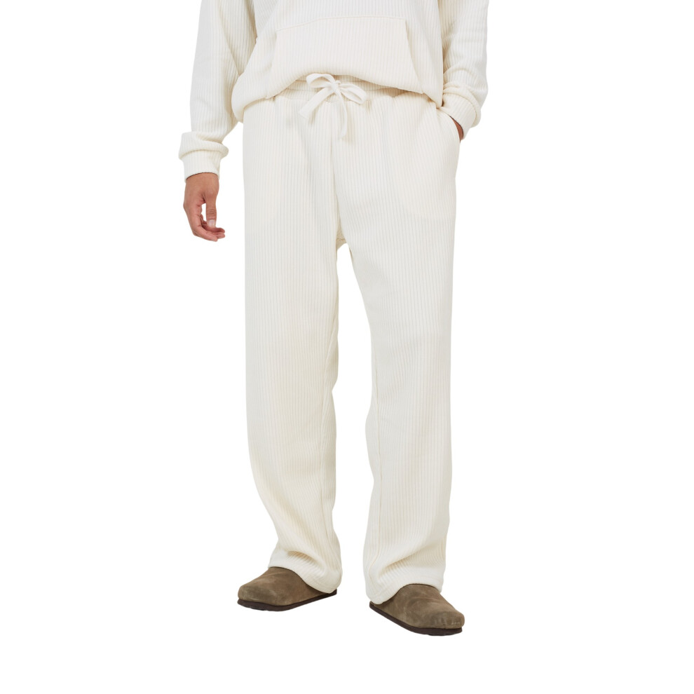 Brave Soul (L, Cream) Mens Open Hem Wide Leg Joggers