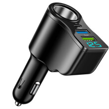 Neues digitales 66-W-Autoladegerät mit 1-zu-2-Zigarettenanzünder-Umwandlung und multifunktionalem Dual-USB-Handyladegerät