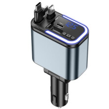 66-W-Autoladegerät mit Sternenhimmel-Ambientebeleuchtung, einziehbarem Kabel und Schnellladefunktion für 1-2 Zigarettenanzünderstecker