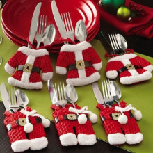 Kersttafeldecoratie bestekhouderset, 6 stuks, kerstman etui voor bestek, decoratieve feestelijke eettafelaccessoires