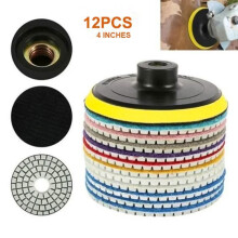 12 diamantpolijstpads voor nat en droog gebruik, korrelgrootte 50 tot 6000, voor graniet, marmer, steen, beton en keramiek.