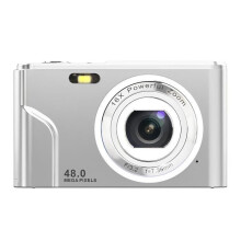 Compacte digitale camera, 48 MP, zoomlens, wit en zilver, lcd-scherm, draagbaar voor dagelijks gebruik