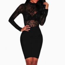 Vaderdagcadeau: Modieuze nieuwe sexy jumpsuit/pyjama met hoge hals en lange mouwen, sexy lingerie, doorschijnende outfit