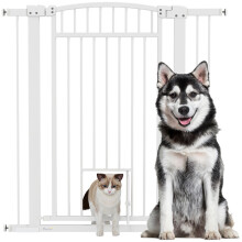 Hondenhek, verstelbare breedte 76-102 cm, extra breed hek met kattenluik, wit