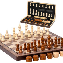 Magnetisches Schach- und Damespielset aus Massivholz, faltbares Brett mit Aufbewahrungsmöglichkeit, doppelseitig, für Kinder und Erwachsene