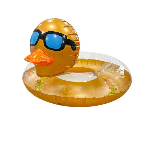 (Gold) Sequined Inflatable Duck Donut Swim Float for Beach Pool Party