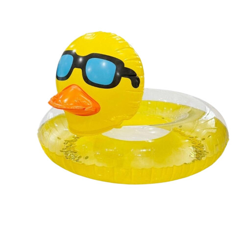 (Yellow) Sequined Inflatable Duck Donut Swim Float for Beach Pool Party