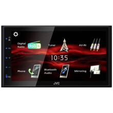 JVC KWM180DBT Multimedia 2 DIN versterker-tuner, Bluetooth handsfree kit, DAB+ tuner, mogelijkheid om aan een achteruitrijcamera te verbinden.
