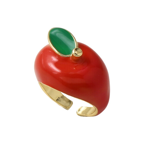 Comfort Fit Adjustable Opening Ring Featuring Unique Apples-Red
