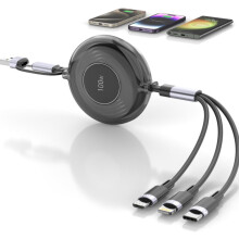 Cable de carga 100W Cable de carga múltiple USB C retráctil Cable de carga rápida para iPhone Adaptador de cargador múltiple 3 en 1 par