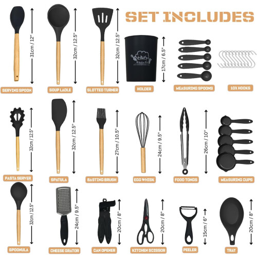 Kitchen Utensils Set 35pc Silicone with Holder UK 2