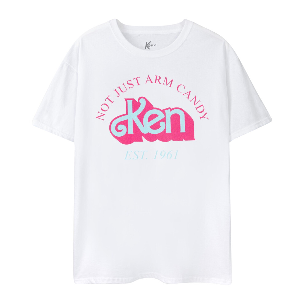 Barbie (S, ) Mens Not Just Arm Candy Ken Retro Short-Sleeved T-Shirt White