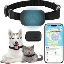 GPS-halsband voor katten met realtime locatiebepaling, geen abonnement nodig, compatibel met iOS en Android, IP67 waterdicht.