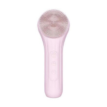 Elektrische siliconen gezichtsreinigingsborstel met warme kompresmassage, sonische vibratie, 400 mAh, IPX7, 6 standen, roze