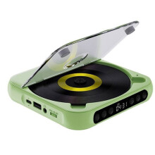 Draagbare cd-speler met Bluetooth, 2000 mAh batterij, HiFi-geluid, compatibel met cd en USB, 3,5 mm AUX-ingang, groen