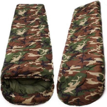 Camouflage slaapzak 210 x 75 cm, duurzaam, warm en thermisch, ideaal voor kamperen en buitengebruik.