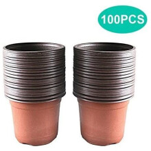 Verpakking van 100 plastic zaailingpotjes, 10 cm bruine plantenpotjes met 8 drainagegaten voor de tuin.
