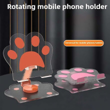 Bonito soporte para teléfono móvil de acrílico con forma de pata de gato de dibujos animados, portátil, plegable, giratorio, para trans