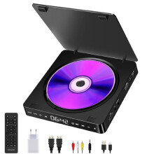 Reproductor de DVD portátil, HD 1080p, HDMI, USB, pantalla táctil, control remoto, 15,1 x 15,1 x 2,85 cm, negro
