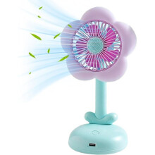Mini ventilador de escritorio portátil, alto flujo de aire, bajo nivel de ruido, alimentado por USB, con forma de flor, color azul, ideal pa