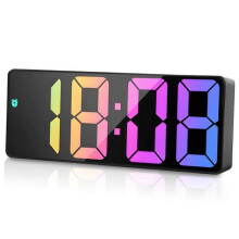Reloj despertador digital de pared con termómetro, retroiluminación RGB, 3 alarmas, gran pantalla LED, color negro, formato 12/24 horas, USB