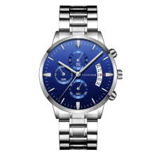Reloj de cuarzo para hombre, resistente al agua, de acero inoxidable, esfera azul, 43 mm, diseño elegante e informal.