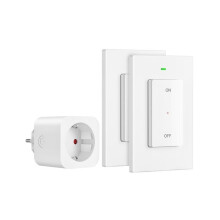 Enchufe inalámbrico con control remoto y 2 mandos a distancia de pared, 16A 3680W, alcance de 30 m, enchufe europeo tipo E/F, blanco.