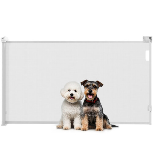 Cancelletto per cani retrattile, largo 149 cm, con chiusura automatica - bianco