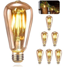 Bombilla LED vintage E27 de 4W, luz amarilla cálida, paquete de 6 unidades para iluminación decorativa de interiores.
