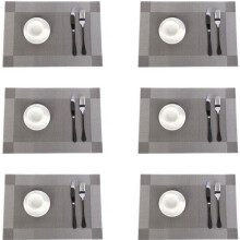 Juego de 6 manteles individuales de vinilo tejido de PVC, lavables, resistentes al calor y antideslizantes, color gris plateado, ideales par