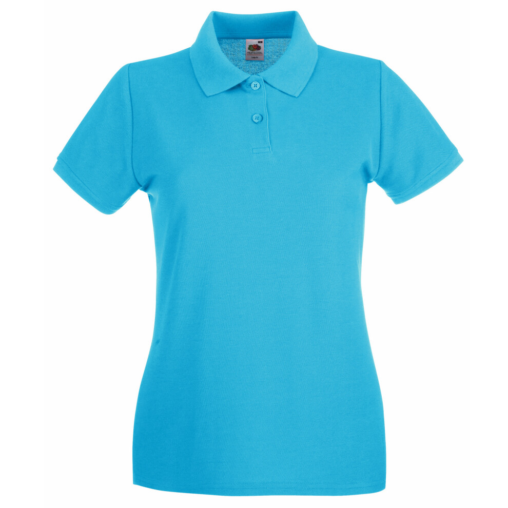 Fruit Of The Loom (L, Azure ) Womens/Ladies Premium Fitted Short-Sleeved Polo Shirt Blue