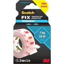 Scotch-Fix Clear Double-Sided Mounting Tape 410H-CLR-EU | Heavy Duty Transparent Mounting Tape - 25mm x 1.5m