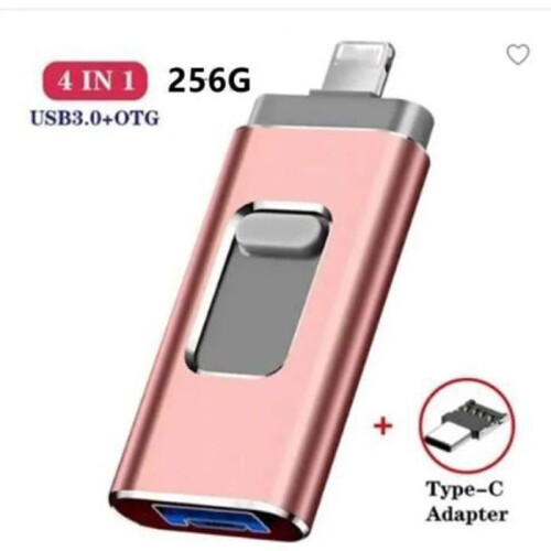 4-in-1 USB Flash Drive 256GB USB 3.0 Compatible with iOS and Android for Fast Data Transfer