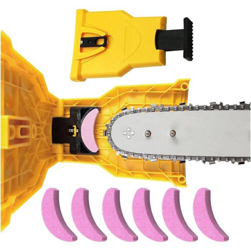 Chainsaw Chain Sharpener with 6 Sharpening Heads, Precision Filing Tool for Fast and Easy Chain Maintenance