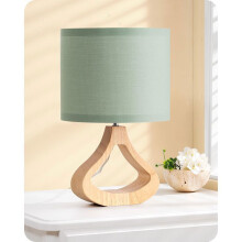 Modern Table Lamp with Linen Shade and Light Oak Stained Wooden Base, E27 LED Bulb Included
