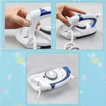 Compact Foldable Handle Electric Steam Iron, High Power, Home and Travel Use, White and Blue