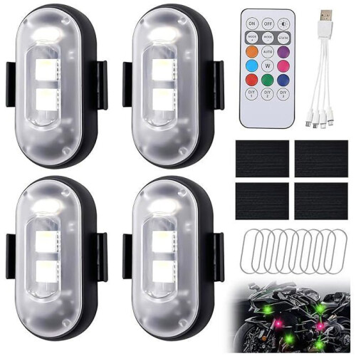 4 Wireless LED Car Lights, 8 Colours, Waterproof, USB Rechargeable with Remote Control