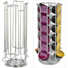 Rotating 24-Capsule Holder in Chrome Steel Contemporary Cylindrical Design