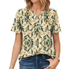 Womens Tops V Neck Short Sleeve Shirts Casual Blouse-Green XL